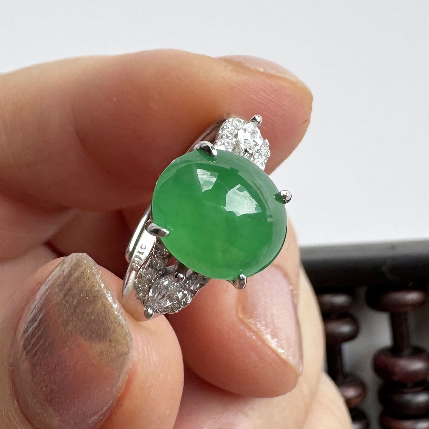 Egg noodle 10.5*9 spicy green jade ring S925 silver