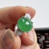 Egg noodle 10.5*9 spicy green jade ring S925 silver