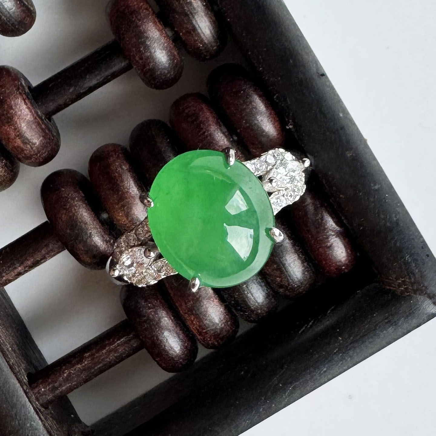 Egg noodle 10.5*9 spicy green jade ring S925 silver