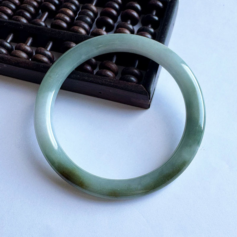 翡翠林冰透蓝绿飘红翡细圆条翡翠手镯53缅甸天然玉镯秀气美人条54 - 图0