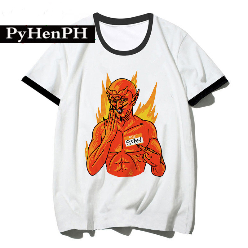 Satan Demon T shirt超火撒旦恶魔印花T恤女时髦装黑边短袖夏-图0