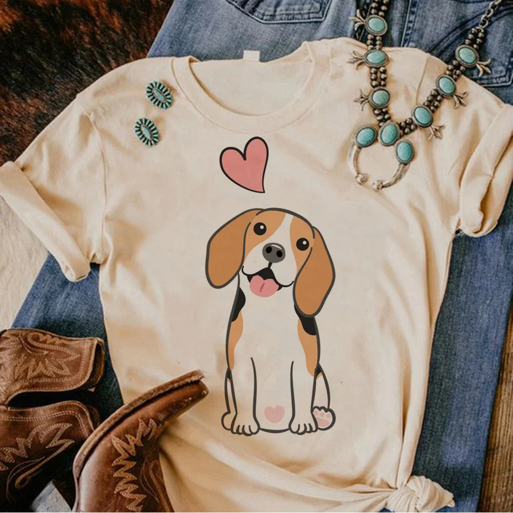 Beagle T shirt 卡通可爱比格犬印花大码女士T恤夏季休闲短袖上衣 - 图0