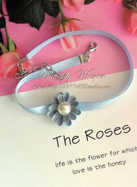 choker蓝色蔷薇玫瑰花朵短项链