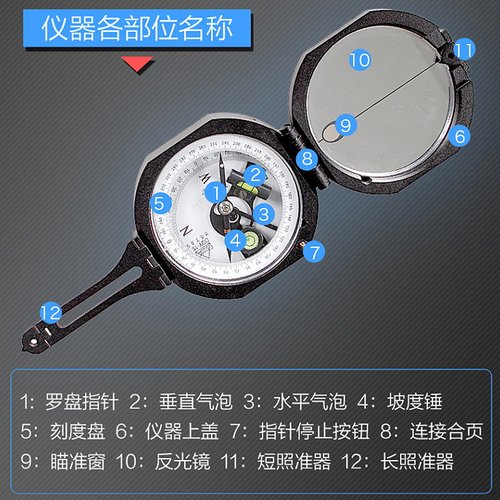 哈尔滨地质罗盘仪DQY-1户外多功能指南北针测倾角高精度勘探工具 - 图0
