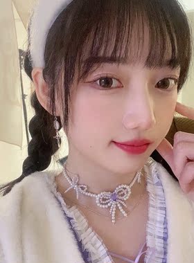 抖音鞠婧祎项圈宝石耳钉手工珍珠