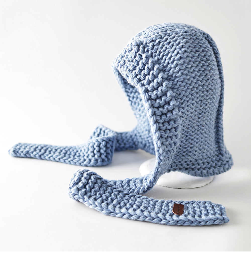 秋冬新款纯色粗针毛线帽女时尚百搭保暖护耳围脖一体巴拉克拉发帽 - 图2