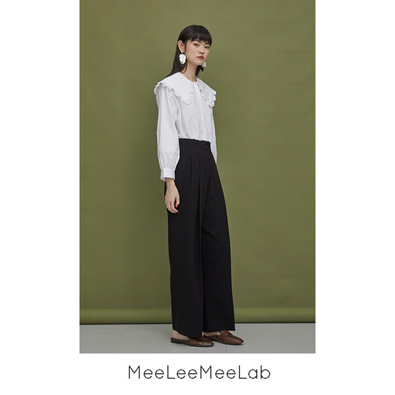 Meeleemeelab Original Vintage Ruffle Large Lapel Shirt, Niche Design, Doll Collar Shirt, Female