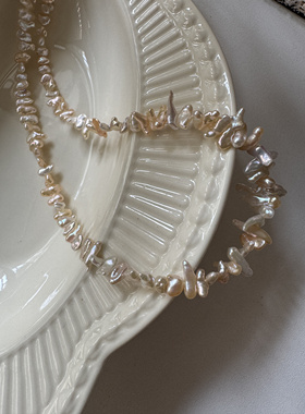 天然淡水keshi珍珠项链金灿灿堪比海水小众设计花瓣异形珍珠项链