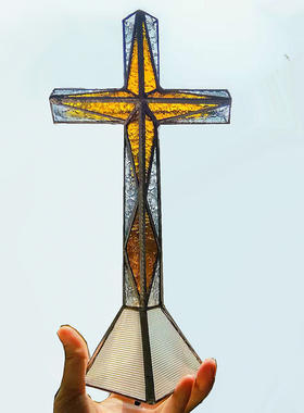 色彩家居玻璃十字星架摆件新品彩色玻璃家居装饰复古立体定制