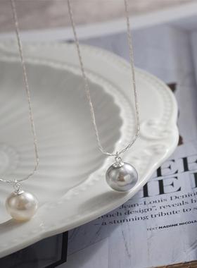 正圆强光珍珠项链通体S925纯银