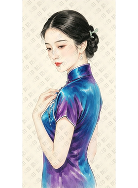 水墨旗袍美女画客厅卧室书房室内墙面装饰古装美女贴画贴纸自粘贴