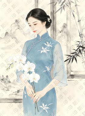 水墨旗袍美女贴画卧室宿舍浴室出租房墙面古风美人贴纸海报防水