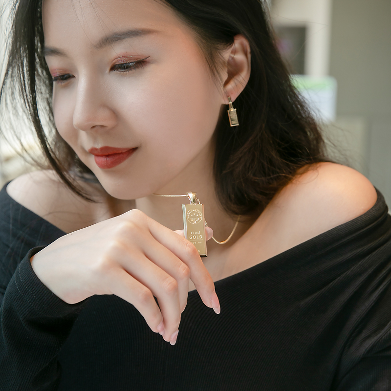 恒蕴叶子韩国纯14k金18K金批发店恒蕴叶子纯14k金新款金砖吊坠欧美梯形金块中世纪经典金条项链坠1