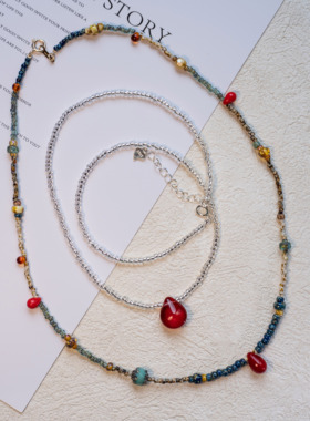 CC原创饰界新中式串珠项链进口珠锁骨链古董珠vintage饰品14k包金