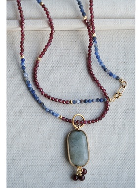 新中式天然石项链原创设计小众国风串珠项链不掉色长项链毛衣链