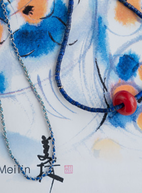 天然石青金石串珠原创国风新中式转运纯银项链度假风S925锁骨链