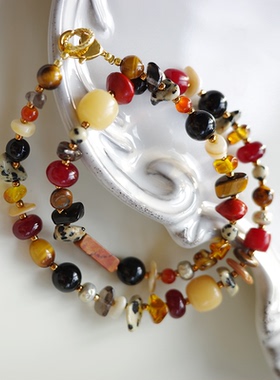 天然石项链女红色串珠新中式毛衣链玛瑙菩提锁骨链原创小众饰品