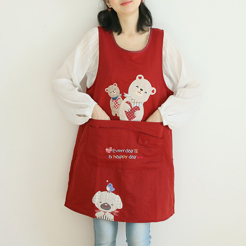 卡通防水防油污厨房罩衣烘焙花艺咖啡厅画画工作服无袖围裙 - 图0