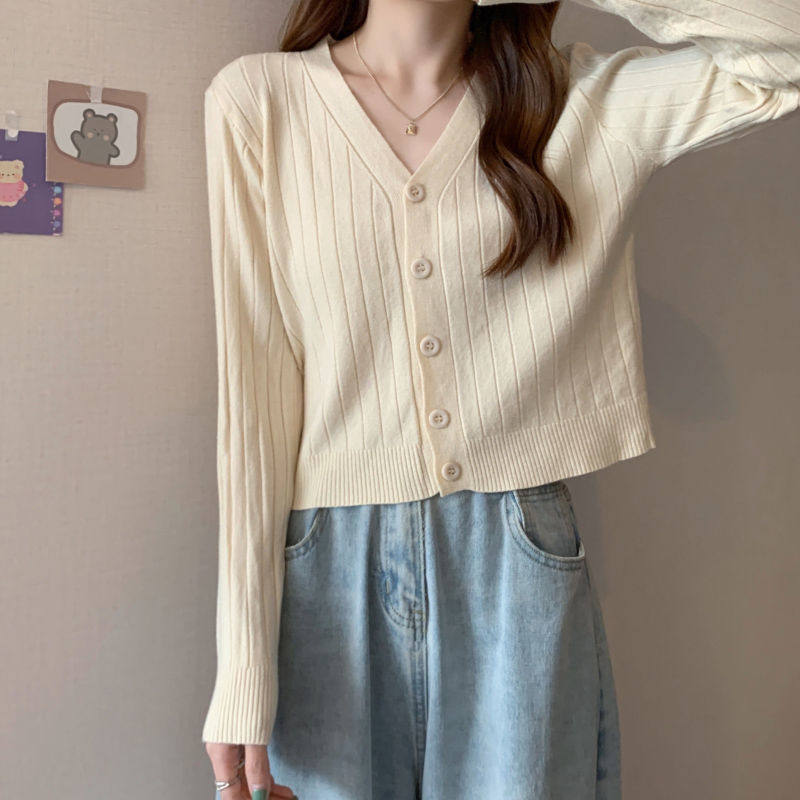 春秋长袖v领单排扣螺纹毛衣针织开衫外披肩短款上衣女防晒衫甜美,淘宝优惠券,粉丝福利购,淘宝优惠卷