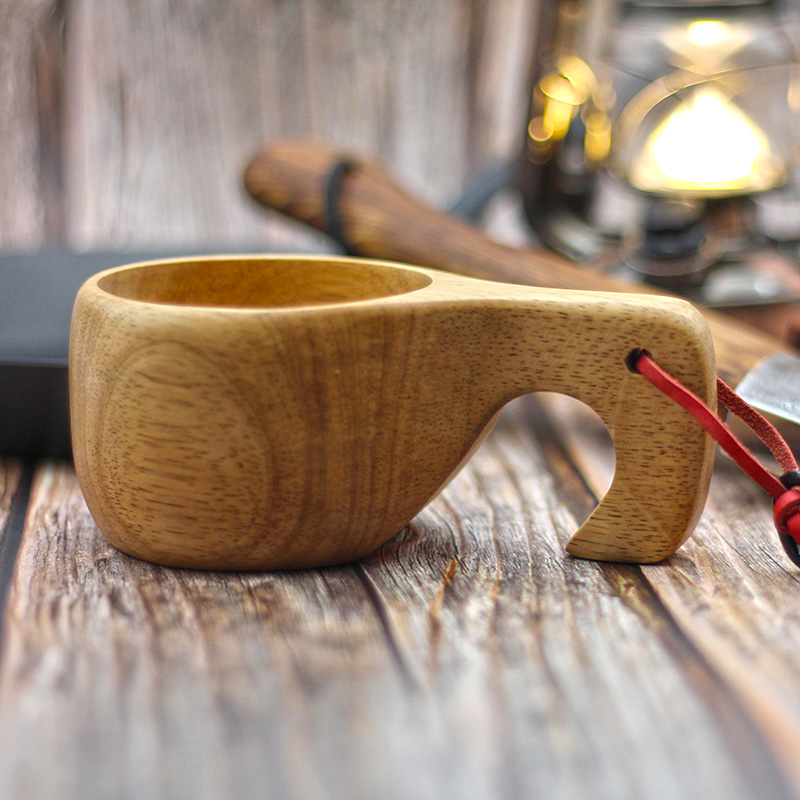 KUKSA 芬兰木杯 木柄杯 bushcraft杯子 北欧木器 - 图0