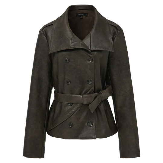 ANTIATAG 复古冷调双排扣廓形秋冬皮衣外套