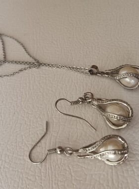 珍珠吊坠银项链珍珠耳环一套女饰品现货韩版925银链超值现货福利