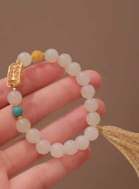 和田玉*云巢手串*k金镶嵌C22080509（颜色多样性）