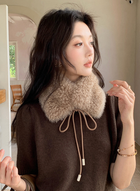 山羊绒皮毛一体系带方领子