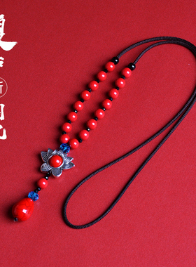 莲花红色长款衣服民族风挂饰项链