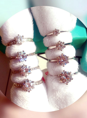 仿真克拉镀银白金锆石情侣对戒