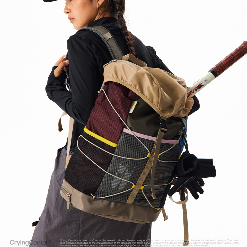 CryingCenter羽毛球网球秋冬美拉德多色拼接运动双肩背包哭喊中心,淘宝优惠券,粉丝福利购,淘宝优惠卷