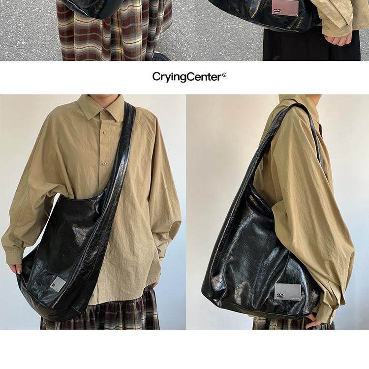 CryingCenter裂纹亮面油蜡黑色斜挎包单肩包小号单肩 大号可斜挎,淘宝优惠券,粉丝福利购,淘宝优惠卷