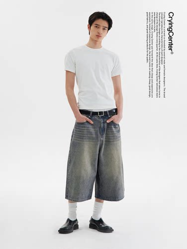 CryingCenter 中性复古直筒七分牛仔裤中裤 水洗多色 哭喊中心 - 图2