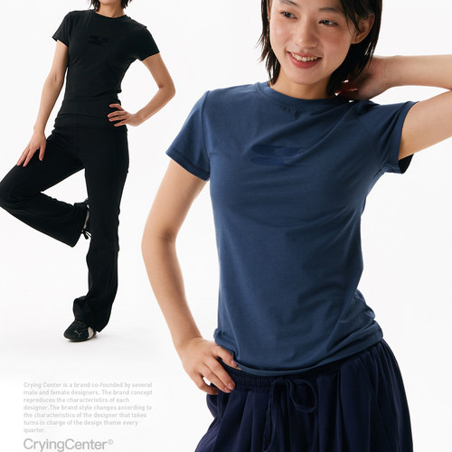 CryingCenter凉感系列圆领小logo健身短袖上衣正肩速干蓝鲸莫代尔 - 图2