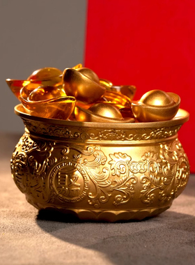 朱炳仁铜金盆聚宝套餐桌面招财高档聚宝盆客厅摆件开业乔迁礼物