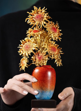 朱炳仁铜向日葵向阳映日同辉摆件客厅玄关高级感轻奢家居送礼礼盒