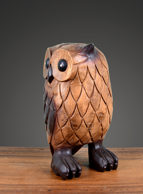泰国进口实木雕刻猫头鹰摆件