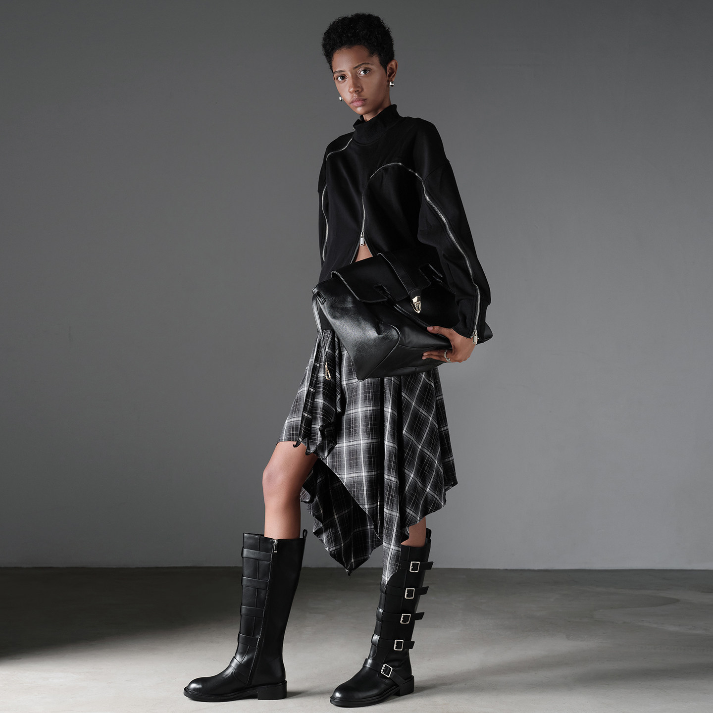 2025冬季新款牛皮靴子女骑士靴真皮韩版皮带扣一脚蹬韩版中筒靴女,淘宝优惠券,粉丝福利购,淘宝优惠卷