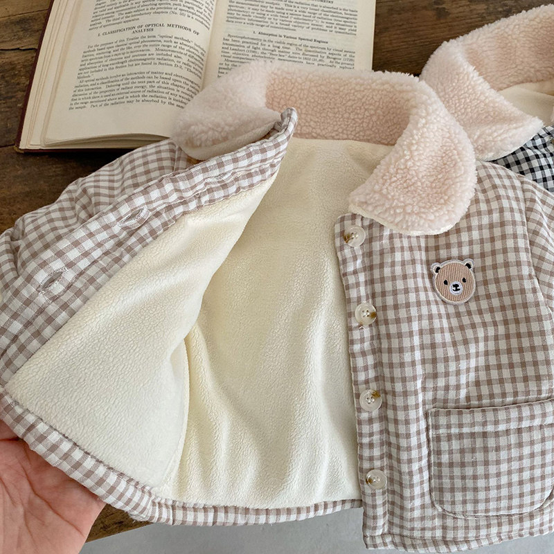 婴儿棉袄加绒格子上衣保暖婴幼儿棉衣韩版小熊过冬夹棉宝宝外套冬,淘宝优惠券,粉丝福利购,淘宝优惠卷