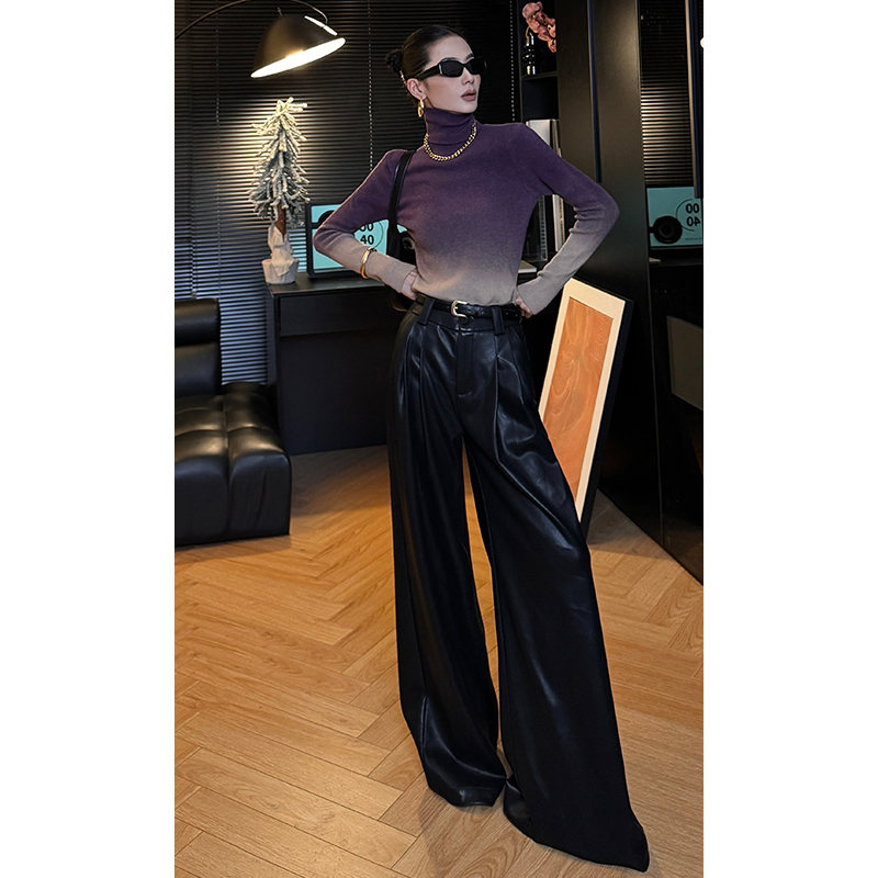 CIZZLEMORE pu皮裤女秋冬高腰显瘦小众烟管裤黑色拼接休闲阔腿裤,淘宝优惠券,粉丝福利购,淘宝优惠卷