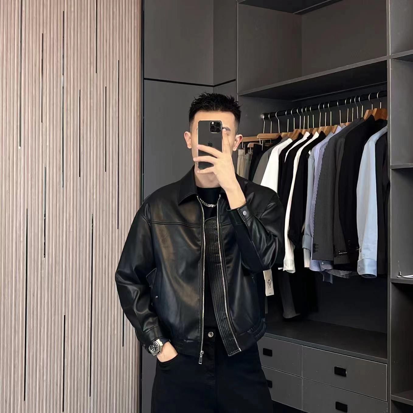 轻熟风皮夹克男春秋季翻领机车服痞帅气外套休闲高品质软皮衣潮牌 - 图2