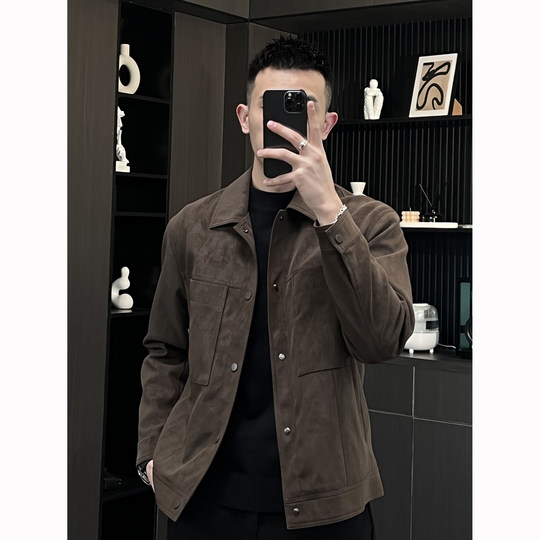 秋冬季潮流pu皮夹克男翻领痞帅软糯时尚轻熟加绒机车工装皮衣外套