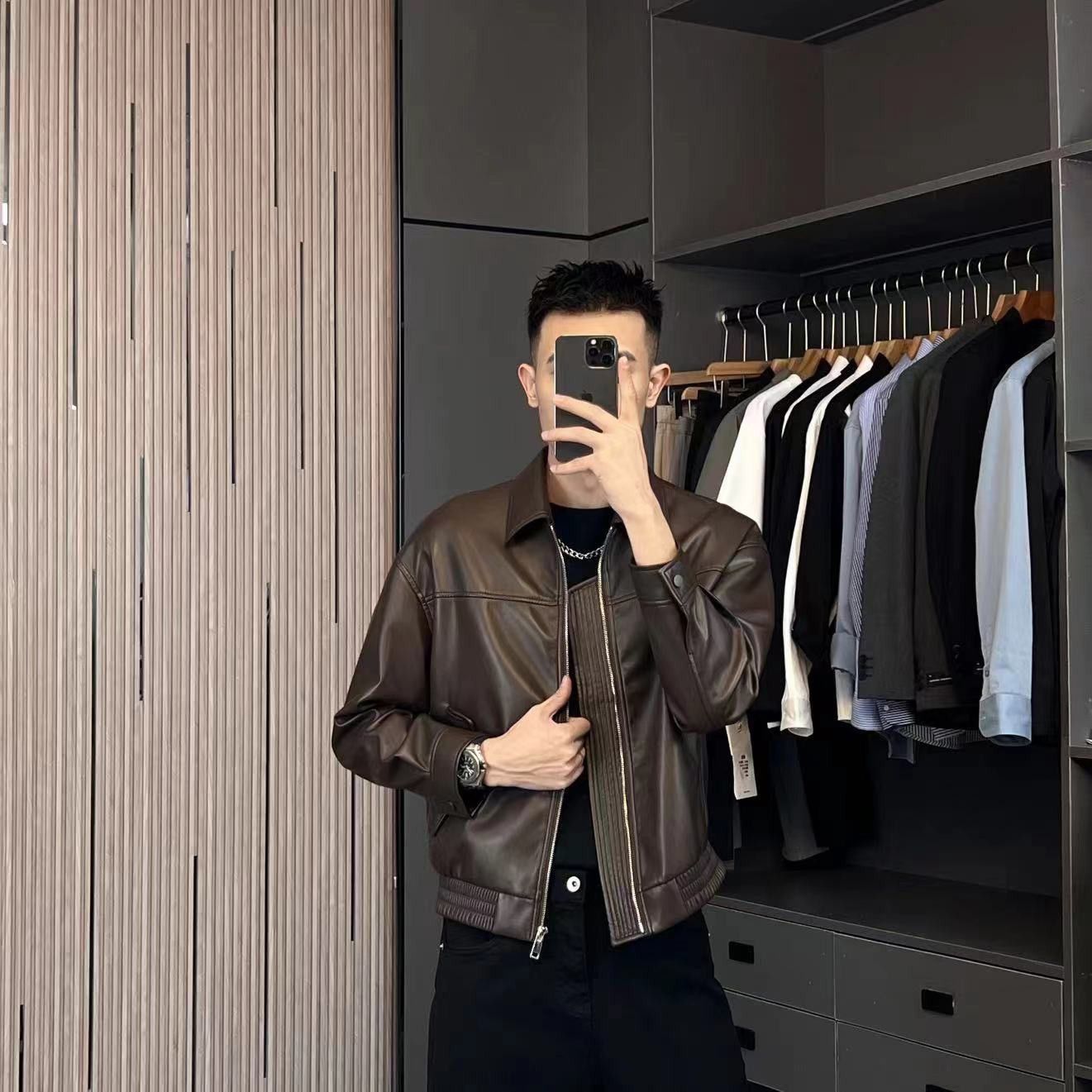 轻熟风皮夹克男春秋季翻领机车服痞帅气外套休闲高品质软皮衣潮牌 - 图3