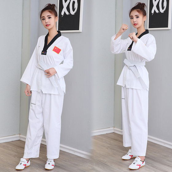 Leiskon free shipping pure cotton with national flag taekwondo uniform