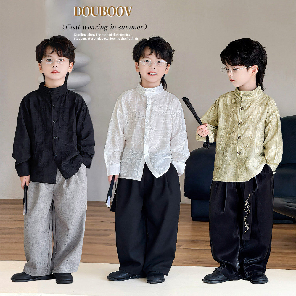 男童新中式长袖衬衫2025秋季儿童国风盘扣上衣宝宝国风演出服衬衣 - 图1