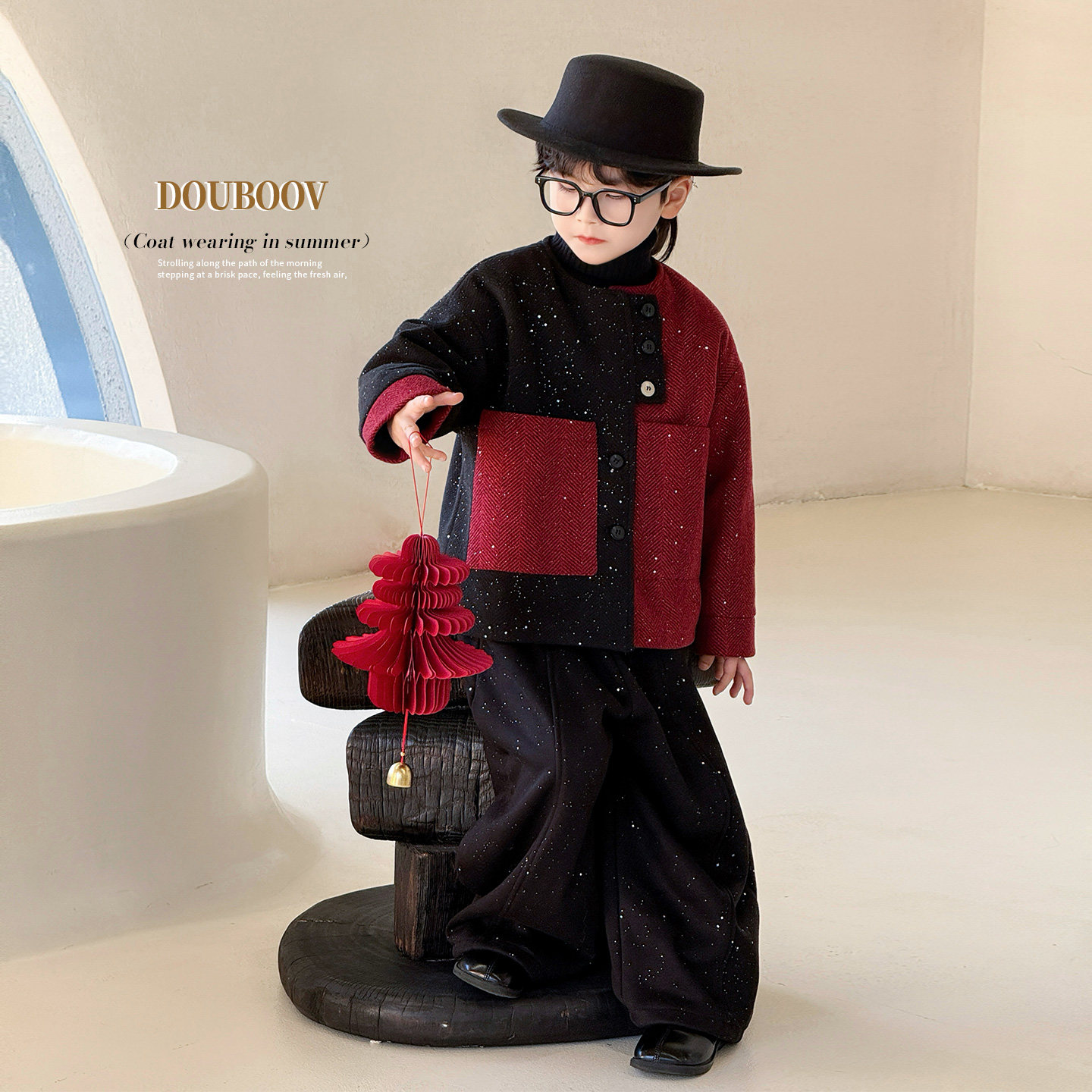 男童小香风亮片外套2025秋冬加厚儿童韩系细闪撞色新年毛呢外套潮,淘宝优惠券,粉丝福利购,淘宝优惠卷