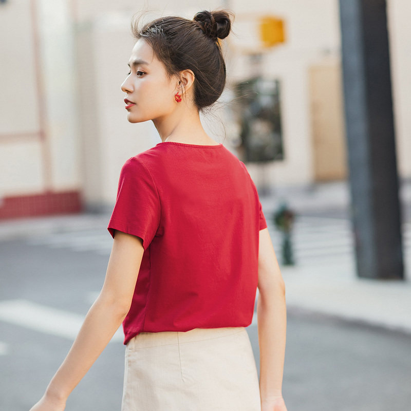 茵曼旗舰店女装夏季大领口v领上衣 茵曼翰飞T恤