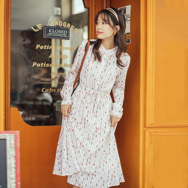 茵曼旗舰店秋装长袖炸街碎花裙子 茵曼翰飞连衣裙