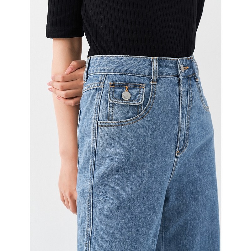 茵曼全棉2021秋季新款直筒裤长裤子 茵曼筱茵牛仔裤