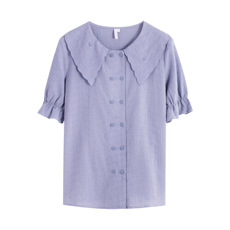 茵曼旗舰店法式短袖上衣女士衬衫 茵曼田田极客衬衫